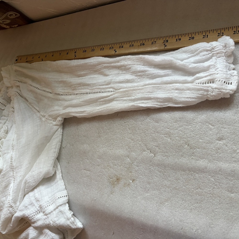 Sundance Gauze Shirt Petite M Off White Cotton Blend Tassel Tie Peasant Blouse - Picture 9 of 10